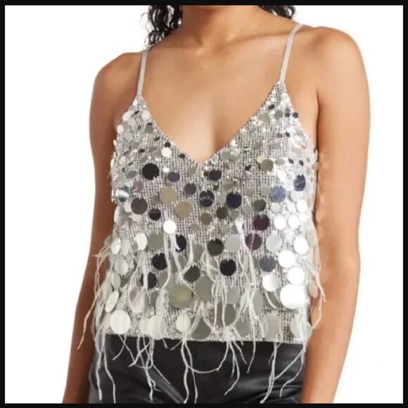 Ramy Brook Rina Sequined Faux Feather Camisole - SMALL - Picture 2 of 11